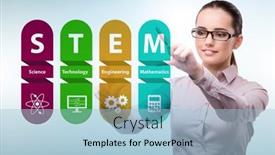  Presentation with step - Presentation theme enhanced with businesswoman-pressing-virtual-buttons background and a light blue colored foreground