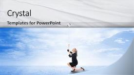  Presentation with landscape desert - Colorful PPT layouts enhanced with businesswoman pulling a white screen in against blue desert landscape backdrop and a white colored foreground