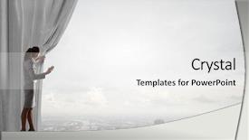  Presentation with behind curtain - Beautiful theme featuring pulling curtain and cityscape behind backdrop and a white colored foreground