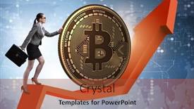  Presentation with blockchain - Slide deck enhanced with businesswoman pushing bitcoin in cryptocurrency blockchain conce background and a red colored foreground