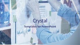  Presentation with shares - Colorful presentation design enhanced with businesswoman putting sticky note backdrop and a sky blue colored foreground