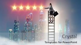  Presentation with stars - PPT theme enhanced with businesswoman-reaching-out-for-stars background and a light blue colored foreground