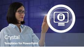  Presentation with computer security - Audience pleasing presentation theme consisting of businesswoman reaching to security lock backdrop and a  colored foreground