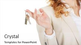  Presentation with real estate lending - Slide deck featuring businesswoman real estate agent giving background and a white colored foreground