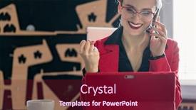  Presentation with news - Cool new theme with businesswoman-receiving-good-news backdrop and a violet colored foreground