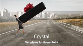  Presentation with gift - Cool new PPT theme with businesswoman-receiving-or-presenting-gift backdrop and a gray colored foreground