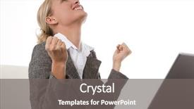  Presentation with good - Colorful slides enhanced with businesswoman receiving very good news backdrop and a gray colored foreground