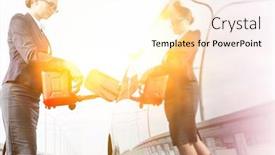  Presentation with refueling - Audience pleasing PPT theme consisting of businesswoman-refueling-car-with-yellow backdrop and a pink colored foreground