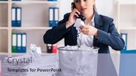  Presentation with new ideas - Slide deck enhanced with businesswoman-rejecting-new-ideas background and a light blue colored foreground