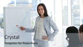  Presentation with sales figures - Presentation theme enhanced with businesswoman reporting to sales figures background and a light gray colored foreground