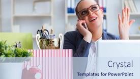  Presentation with job - PPT theme consisting of businesswoman resigning from her job background and a sky blue colored foreground