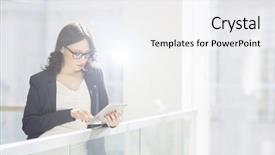  Presentation with railing - Slides featuring businesswoman reviewing documents against railing background and a white colored foreground