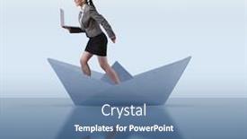  Presentation with ship - Presentation theme having businesswoman-riding-paper-boat-ship background and a teal colored foreground