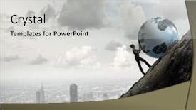  Presentation with hill - Slide set enhanced with businesswoman rolling earth planet up the hill background and a light gray colored foreground