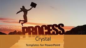  Presentation with process - PPT theme with businesswoman running on process word background and a gold colored foreground