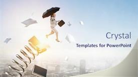  Presentation with umbrella - Theme having businesswoman-running-with-umbrella-mixed background and a sky blue colored foreground