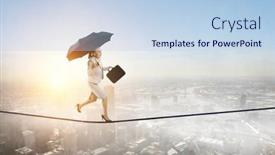  Presentation with umbrella - Presentation theme enhanced with businesswoman-running-with-umbrella-mixed background and a  colored foreground