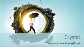  Presentation with umbrella - Slides with businesswoman-running-with-umbrella-mixed background and a sky blue colored foreground
