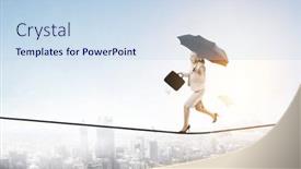  Presentation with umbrella - Slide set having businesswoman-running-with-umbrella-mixed background and a sky blue colored foreground