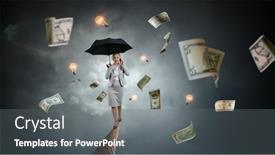  Presentation with umbrella - PPT theme with businesswoman-running-with-umbrella-mixed background and a gray colored foreground