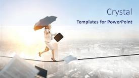  Presentation with umbrella - PPT layouts consisting of businesswoman-running-with-umbrella-mixed background and a sky blue colored foreground