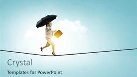  Presentation with umbrella - PPT theme with businesswoman-running-with-umbrella-mixed and a cool aqua colored foreground