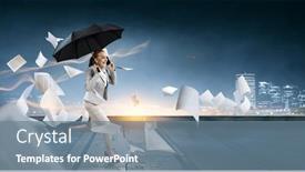  Presentation with umbrella - Slides having businesswoman-running-with-umbrella-mixed and a  colored foreground