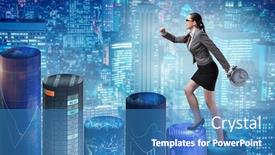  Presentation with clock - Beautiful slides featuring businesswoman-rushing-with-clock backdrop and a teal colored foreground
