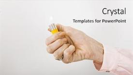  Presentation with flame - PPT theme enhanced with businesswoman's hand holding cigarette lighter with flame in office background and a white colored foreground