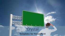  Presentation with sunshine - Colorful presentation theme enhanced with businesswoman scratching her head against cloudy sky with sunshine backdrop and a light blue colored foreground