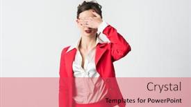  Presentation with evil - Amazing slides having businesswoman-see-no-evil-covering backdrop and a red colored foreground