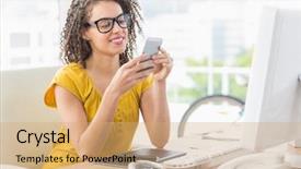  Presentation with security encryption decryption text - Beautiful presentation theme featuring businesswoman sending a text message backdrop and a coral colored foreground