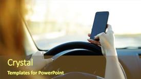  Presentation with driving - Colorful presentation theme enhanced with businesswoman sending a text backdrop and a tawny brown colored foreground