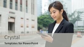  Presentation with sms - Audience pleasing presentation consisting of businesswoman sending sms on mobile phone backdrop and a light gray colored foreground