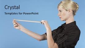  Presentation with rubber - Amazing PPT theme having businesswoman shooting rubber band backdrop and a light blue colored foreground