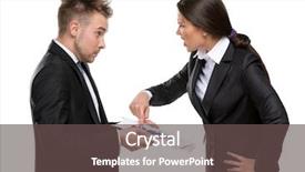  Presentation with job promotion - Presentation theme with businesswoman shouts at manager isolated concept of competition and job competitive promotion background and a dark gray colored foreground