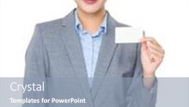  Presentation with show - Audience pleasing presentation theme consisting of businesswoman-show-with-namecard backdrop and a light blue colored foreground