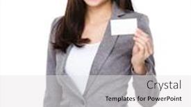  Presentation with show - Cool new presentation theme with businesswoman show with namecard backdrop and a white colored foreground