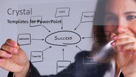  Presentation with keys - Colorful slide set enhanced with businesswoman-showing-a-acetate backdrop and a light gray colored foreground