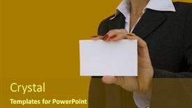  Presentation with blank - Audience pleasing slide set consisting of businesswoman showing a blank card background focus on the card backdrop and a tawny brown colored foreground