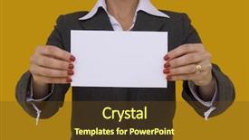  Presentation with focus - Cool new slides with businesswoman-showing-a-blank-card backdrop and a tawny brown colored foreground