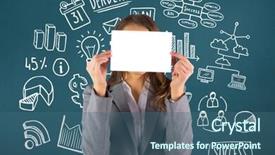  Presentation with teal - Cool new PPT theme with businesswoman showing a card against teal blue backdrop and a ocean colored foreground