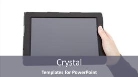  Presentation with tablet - PPT layouts consisting of businesswoman showing a tablet pc isolated background and a gray colored foreground