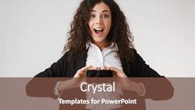  Presentation with blank - Cool new theme with businesswoman showing blank screen mobile backdrop and a tawny brown colored foreground