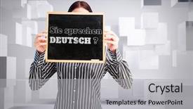  Presentation with room - Colorful presentation theme enhanced with businesswoman showing board against room with floating cubes backdrop and a light gray colored foreground