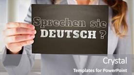  Presentation with room - Audience pleasing presentation design consisting of businesswoman showing card against room with large window backdrop and a gray colored foreground