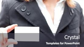  Presentation with personal - Cool new presentation with businesswoman showing her business personal card backdrop and a dark gray colored foreground