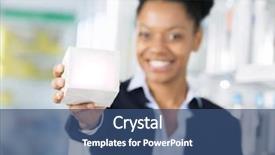  Presentation with pharmaceutical - Cool new slides with businesswoman showing medicine box backdrop and a  colored foreground