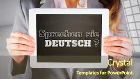  Presentation with abstract - Amazing slide set having businesswoman showing tablet against abstract room backdrop and a tawny brown colored foreground