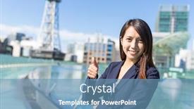 Presentation with city - PPT theme enhanced with businesswoman-showing-thumb-up background and a teal colored foreground